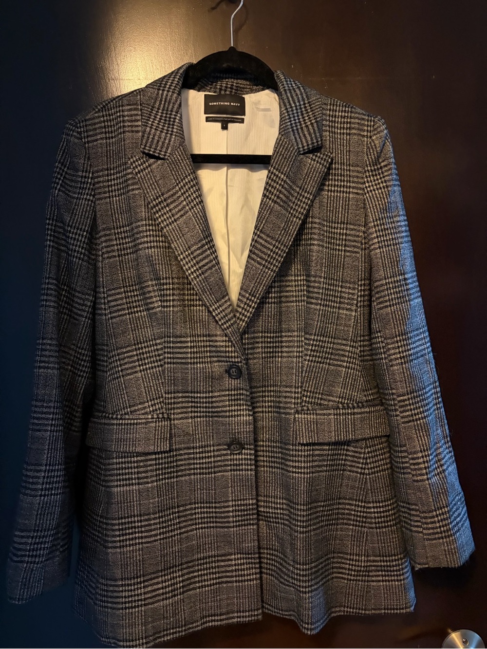 Something Navy Grey Plaid Blazer Jacket